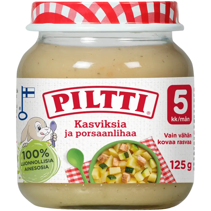 Piltti 125g Kasviksia ja porsaanlihaa lastenateria 5kk