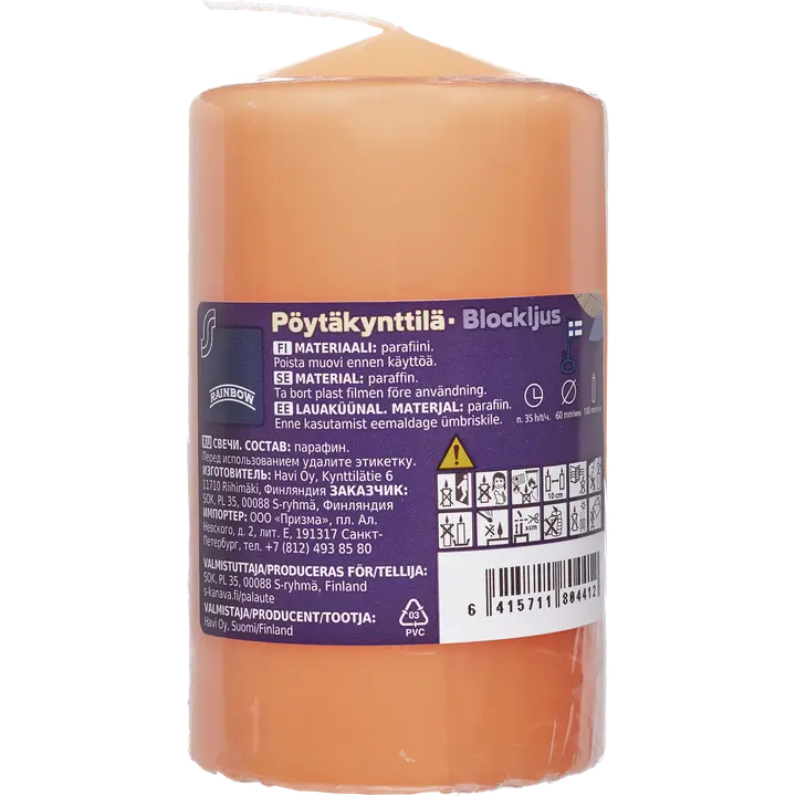 Rainbow pöytäkynttilä persikka 60x100mm