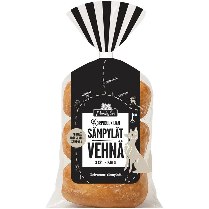 Porokylän Korpikulkijan sämpylät vehnä 3 kpl / 240 g