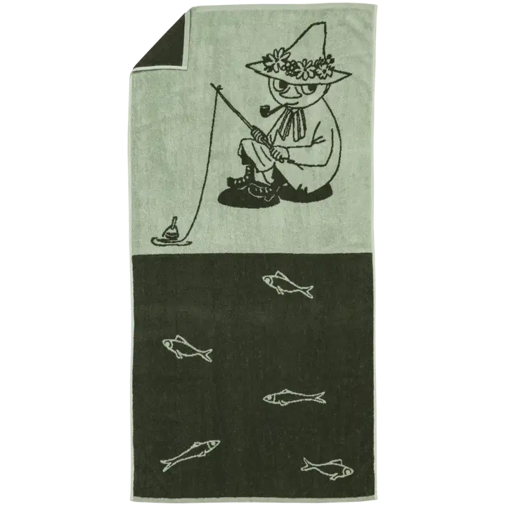 Moomin Arabia Muumi kylpypyyhe 70x140 Nuuskamuikkunen vihr.GOTS