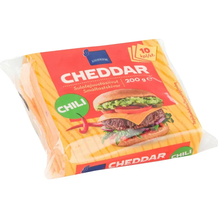 Rainbow chilicheddar sulatejuustosiivut, yksittäispakattu 200g