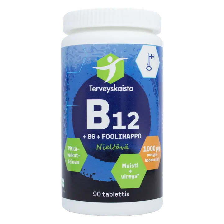 Terveyskaista B12+B6+Foolihappo 90 tabl. PITKÄVAIKUTTEINEN
