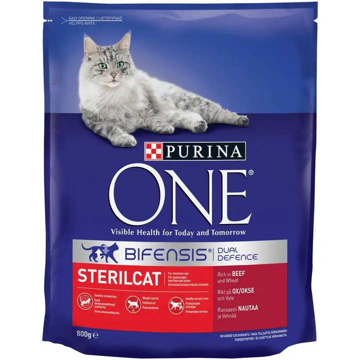 Purina ONE 800g Sterilcat Runsaasti Nautaa ja Vehnää kissanruoka