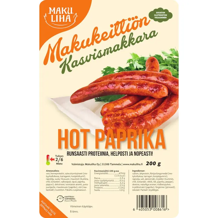 Makuliha Makukeittiön Kasvismakkara Hot Paprika 200 g