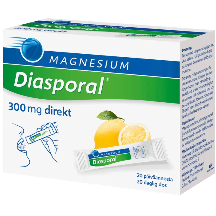 Diasporal sitruunanmakuinen magnesium-annosrae 300mg Direkt ravintolisä 27g/20kpl