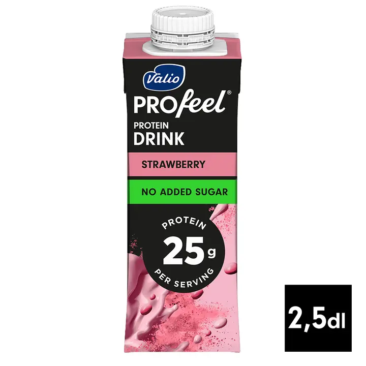 Valio PROfeel® sokeroimaton proteiinijuoma mansikkainen 250 ml UHT laktoositon