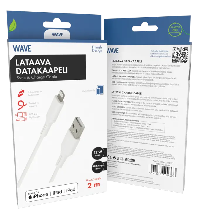 Datakaabel Apple lightning(mfi) 2 m, valge
