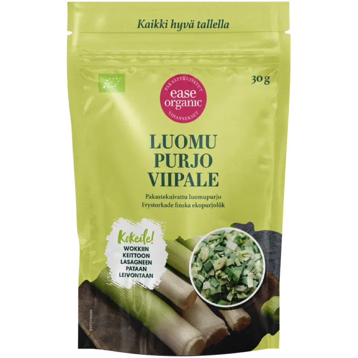 Pakastekuivattu luomupurjoviipale