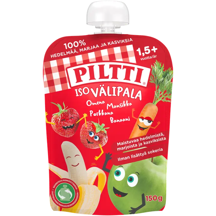 Piltti 150g Iso välipala Omena-mansikka-porkkana-banaani 1,5+v annospussi