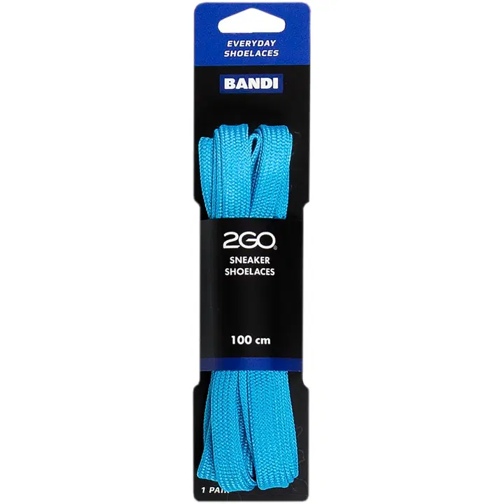 Bandi 2GO litteät kengännauhat tennareihin 100 cm turkoosi
