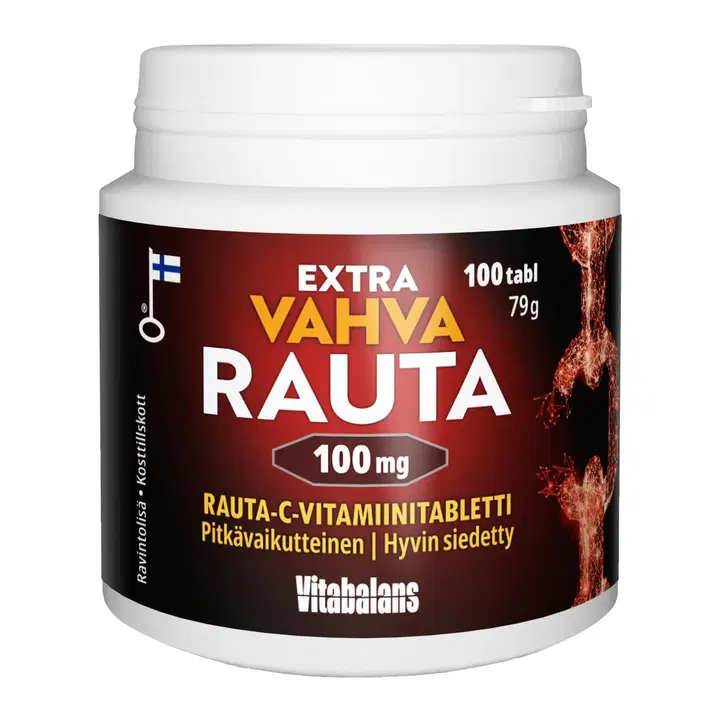Extra vahva rauta 100 mg 100 tabl, Rauta-C-vitamiinitabletti, Vitabalans