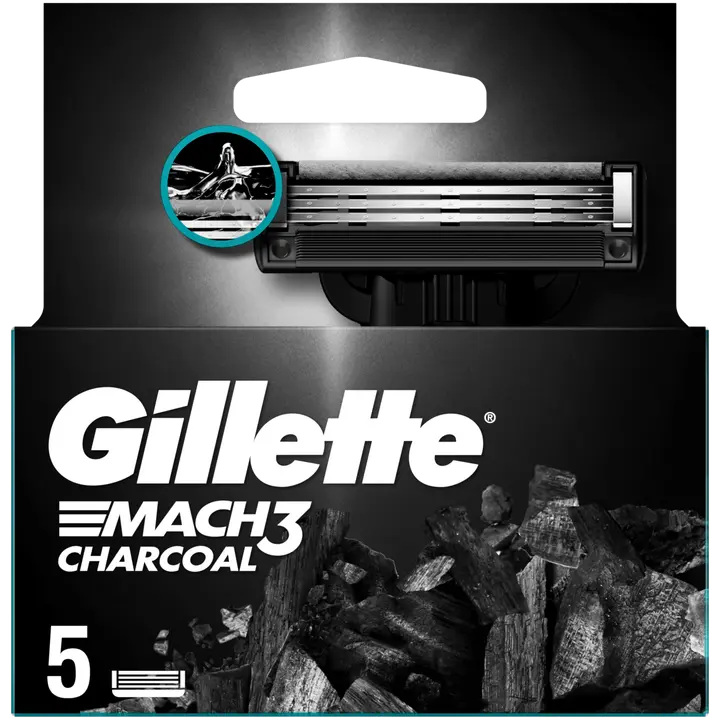 Varuterad Gillette Mach 3-tera Charcoal 5tk