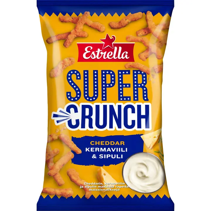 Estrella Super Crunch maisikrõpsud cheddari, toorjuustu ja sibuliga 175g