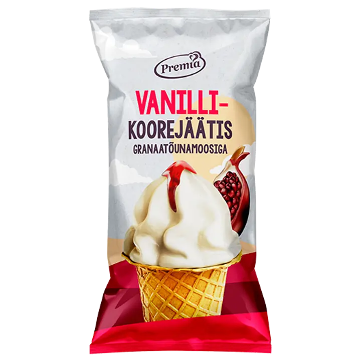 Premia Vanilli-koorejäätis granaatõunalisandiga vahvlitopsis75g/140ml