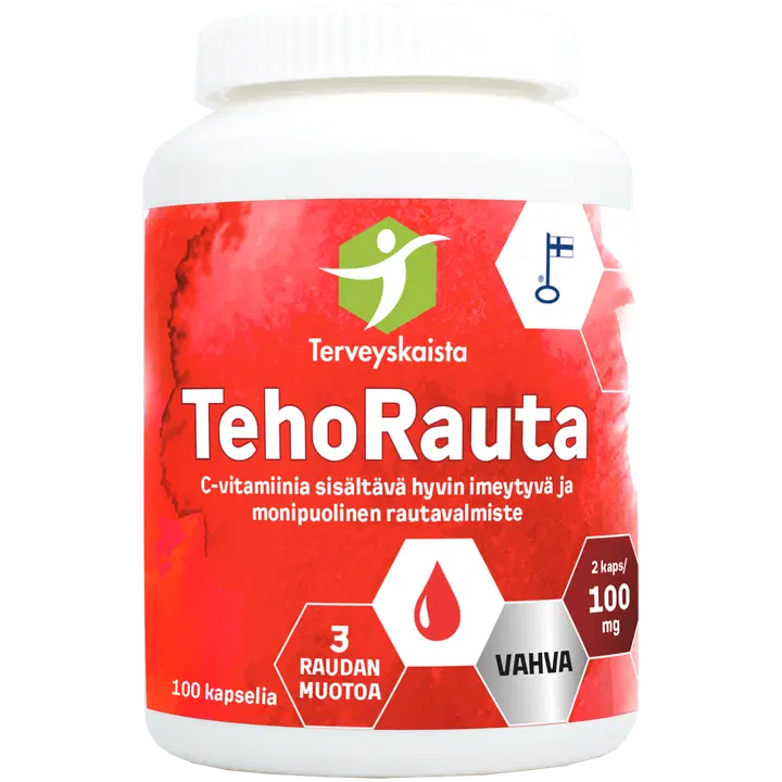 Terveyskaista TehoRauta 100 mg + C-vitamiini 100 kaps