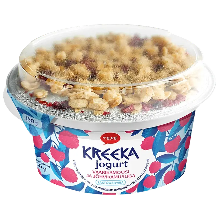 Vaarikamoosi ja jõhvikamüsliga kreeka jogurt, 150 g