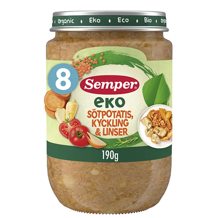 Semper EKO Bataattia, kanaa & linssejä 8kk luomu lastenateria 190g