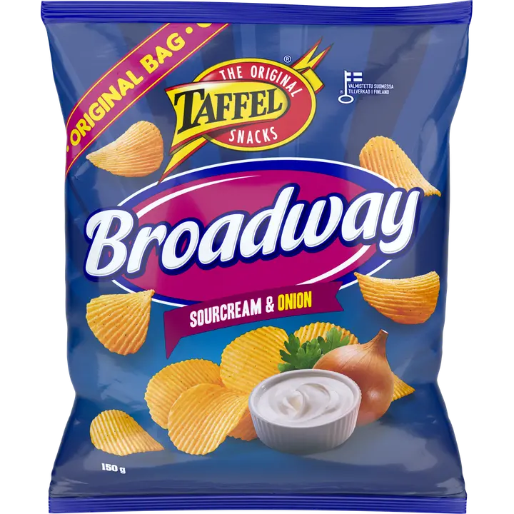 Taffel Broadway sourcream & onion maustettu sipsi 150g