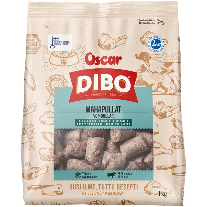 DIBO Mahapullat raakapakastettu rehuaine koirille ja kissoille 1kg