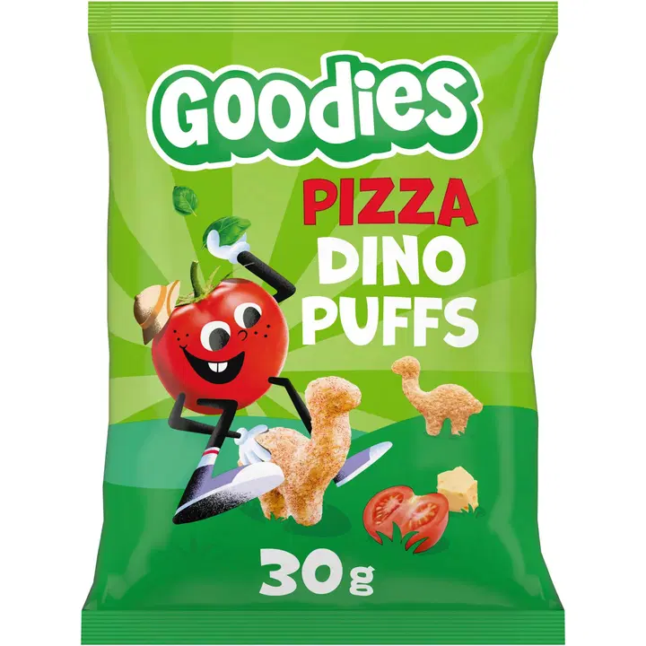 Goodies Dino Puffs Pizza täysjyvävehnä-maissinaksut 30g