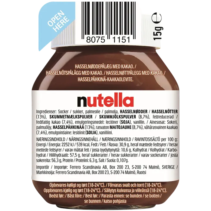 Nutella hasselpähkinä-kaakaolevite 15g