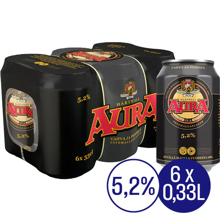 Hartwall 6 x Aura olut 5,2% 0,33 l