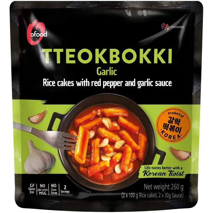 Ofood Tteokbokki Garlic korealaiset riisikakut chili-valkosipulikastikkeessa 260g pussi