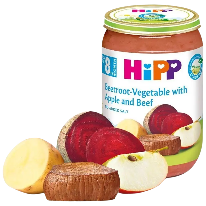 Hipp peedi-juurvilja-õunapüree loomalihaga 220g, alates 8-elukuust glüteenivaba