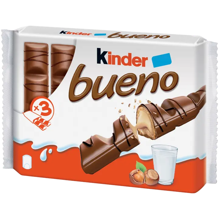 Kinder Bueno 3-pack maitosuklaapäällysteinen vohveli maitoisalla hasselpähkinätäytteellä x 43g