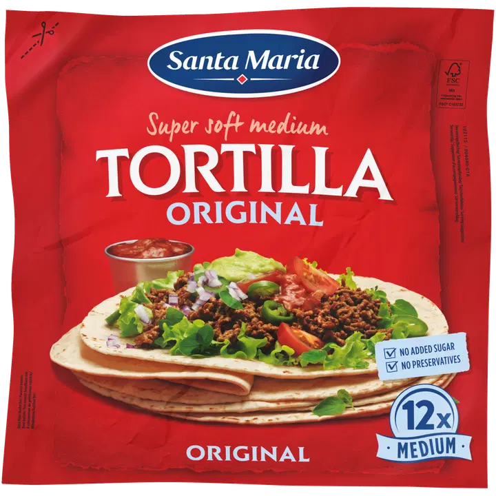 Santa Maria Tortilla Original Medium vehnätortilla 12 kpl 480 g
