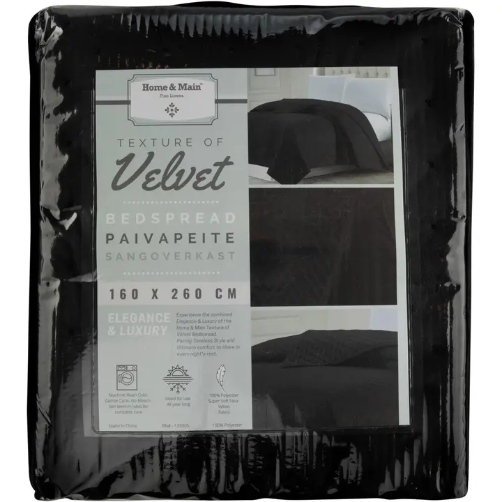 Päevatekk Velvet 160X260 cm, must