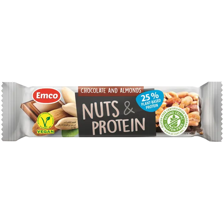 Emco gluteenivaba pähkli- ja proteiinibatoon šokolaadi ja mandlitega 40g