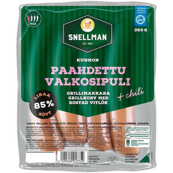 Snellman Kunnon paahdettu valkosipuli-chili grillimakkara 360 g