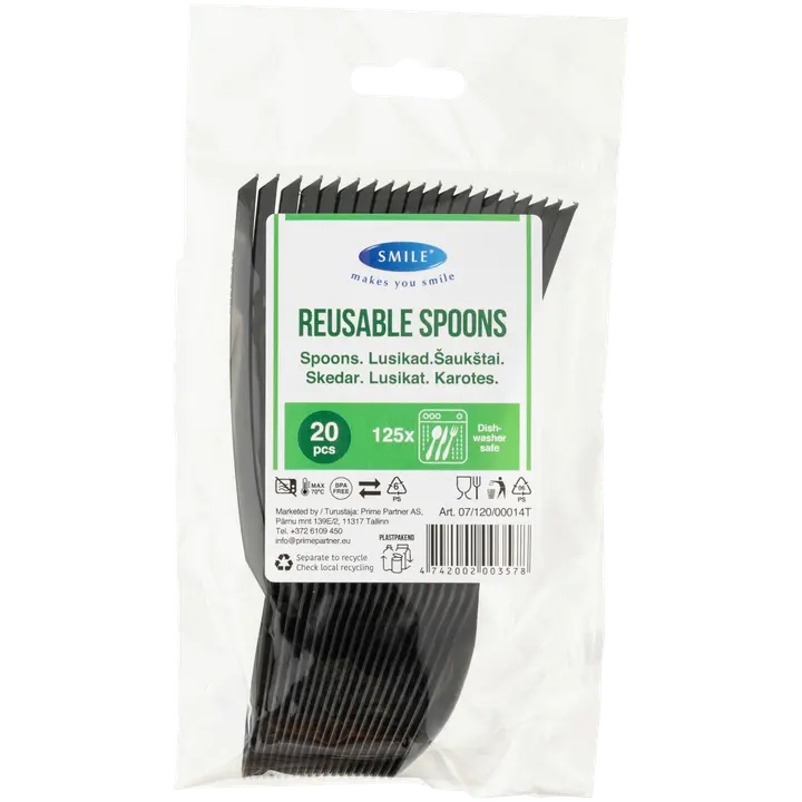 Smile Uudelleenkäytettävä kahvilusikka 20 kpl musta
