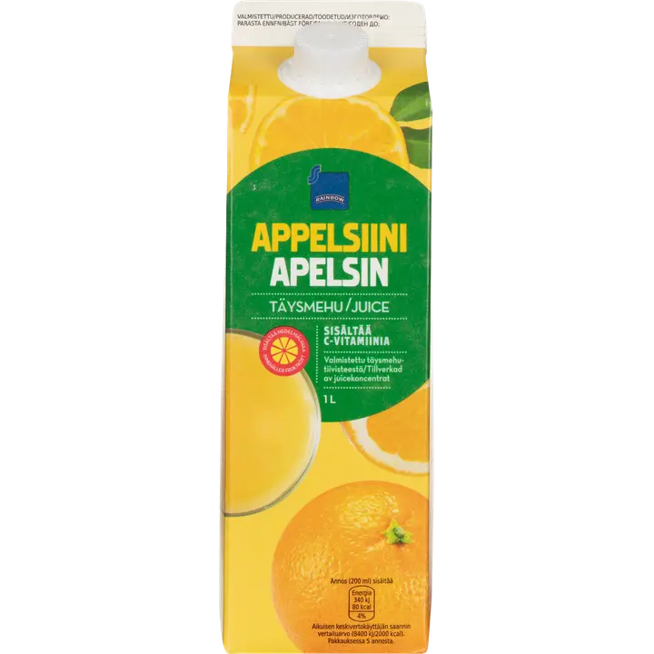Rainbow appelsiinitäysmehu hedelmälihalla + C-vitamiini 1l