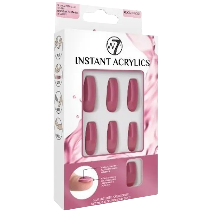 W7 Instant acrylics Rock N Rose, asennetta huokuva syvän punaiset kynnet.
