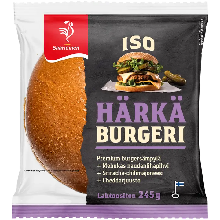 Saarioinen ISO Härkä Burgeri; iso häränpihvihampurilainen 245g