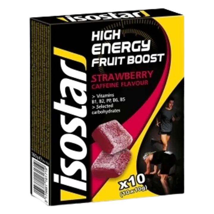 Isostar Maasikamaitselised energiarikkad marmelaadikommid kofeiiniga (10x10g)