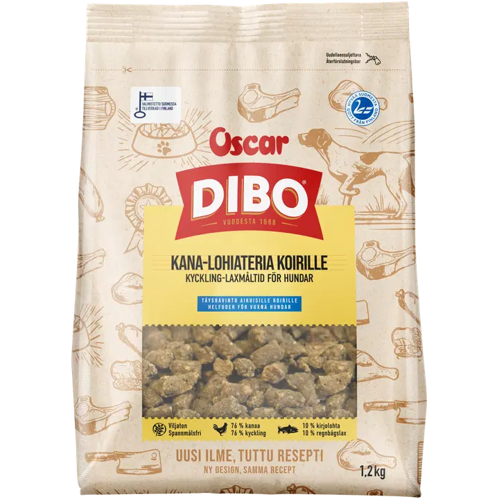 DIBO Kana-lohiateria koirille täysravinto 1,2kg