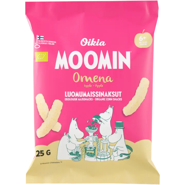 Oikia Moomin Luomumaissinaksu omena 25g