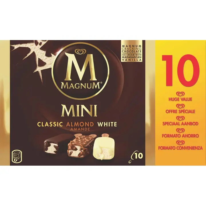 Magnum Mini Classic/Almond/White Jäätelö Monipakkaus 550ml/442g 10kpl