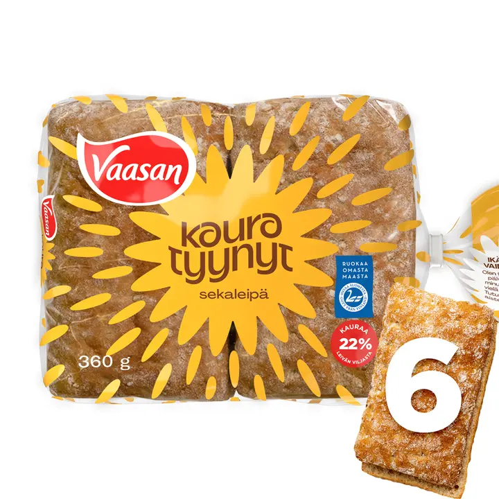 Vaasan Kauratyynyt 360 g 6 kpl halkaistu kaurasekaleipä