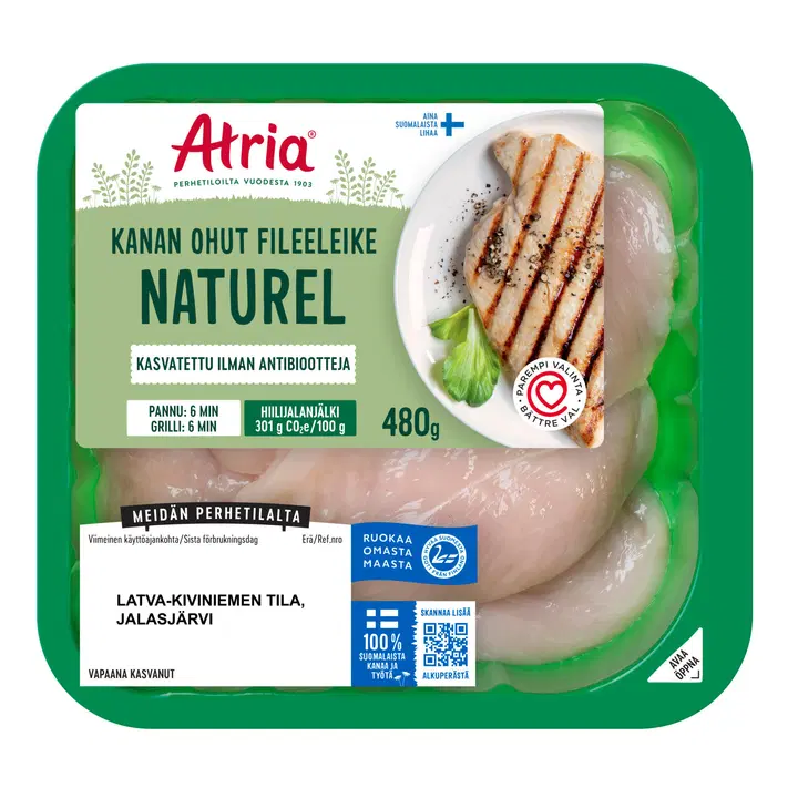 Atria kanan ohut fileeleike maustamaton 480g
