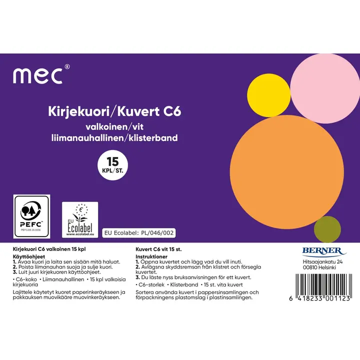 Mec Kirjekuori C6 valkoinen 15kpl