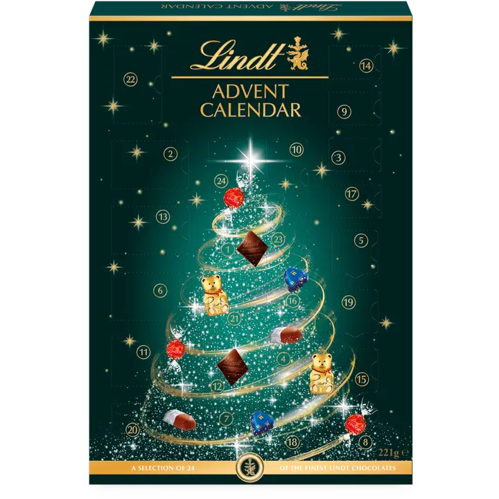 Lindt Adventtikalenteri Puu valikoima suklaakonvehteja 221g