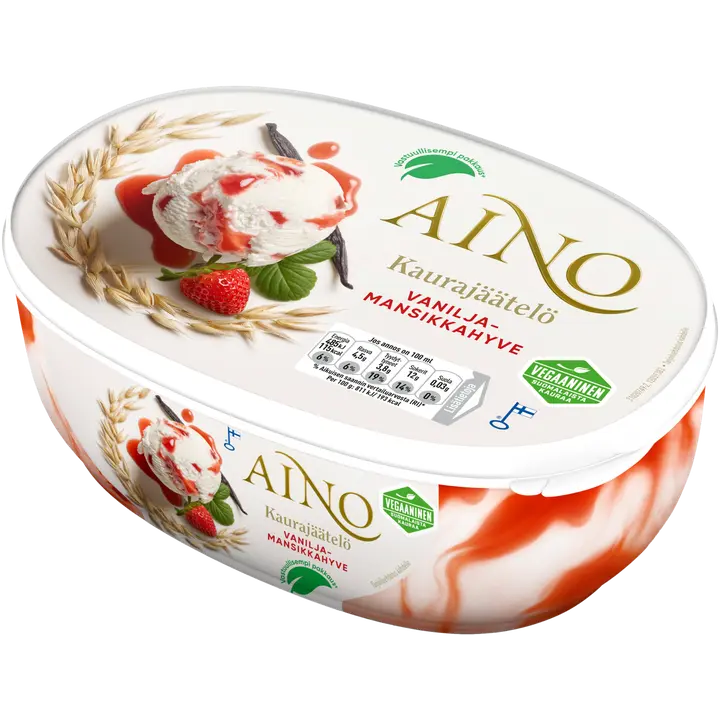 Aino Vanilja-Mansikkahyve vegaaninen kaurajäätelö kotipakkaus 508g/850ml