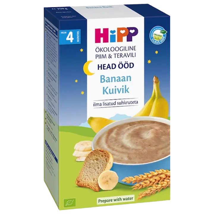 Hipp head ööd banaani-kuiviku piimapudrupulber 250 g, öko, alates 4-