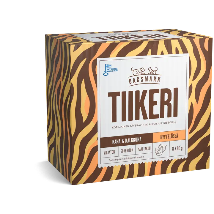 Dagsmark TIIKERI kotimainen kissan täysravinto kanaa ja kalkkunaa hyytelössä 8 x 80 g