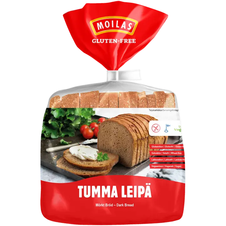 Moilas Gluten-Free Tumma Leipä 600g viipaloitu pakaste