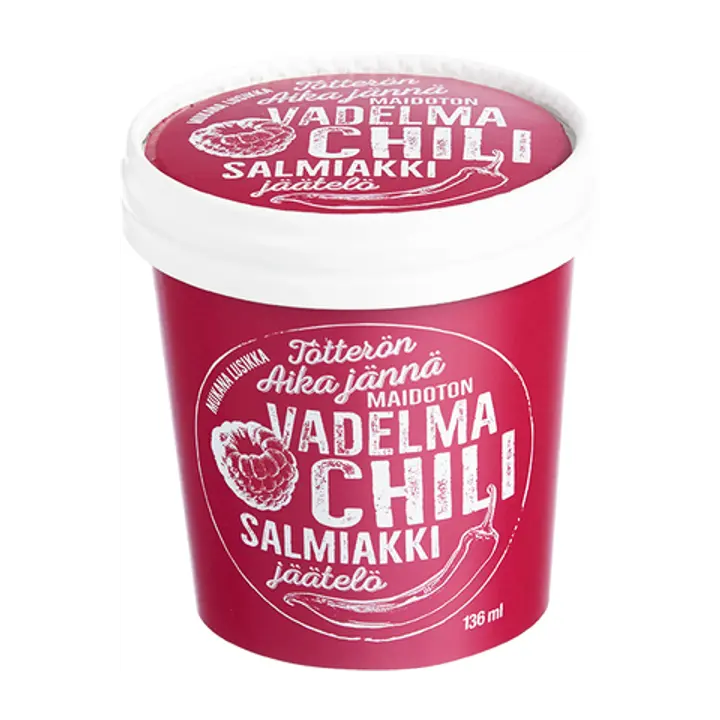 Tötterö 136ml vadelma-chilijäätelö salmiakkikastikkeella, vegaaninen